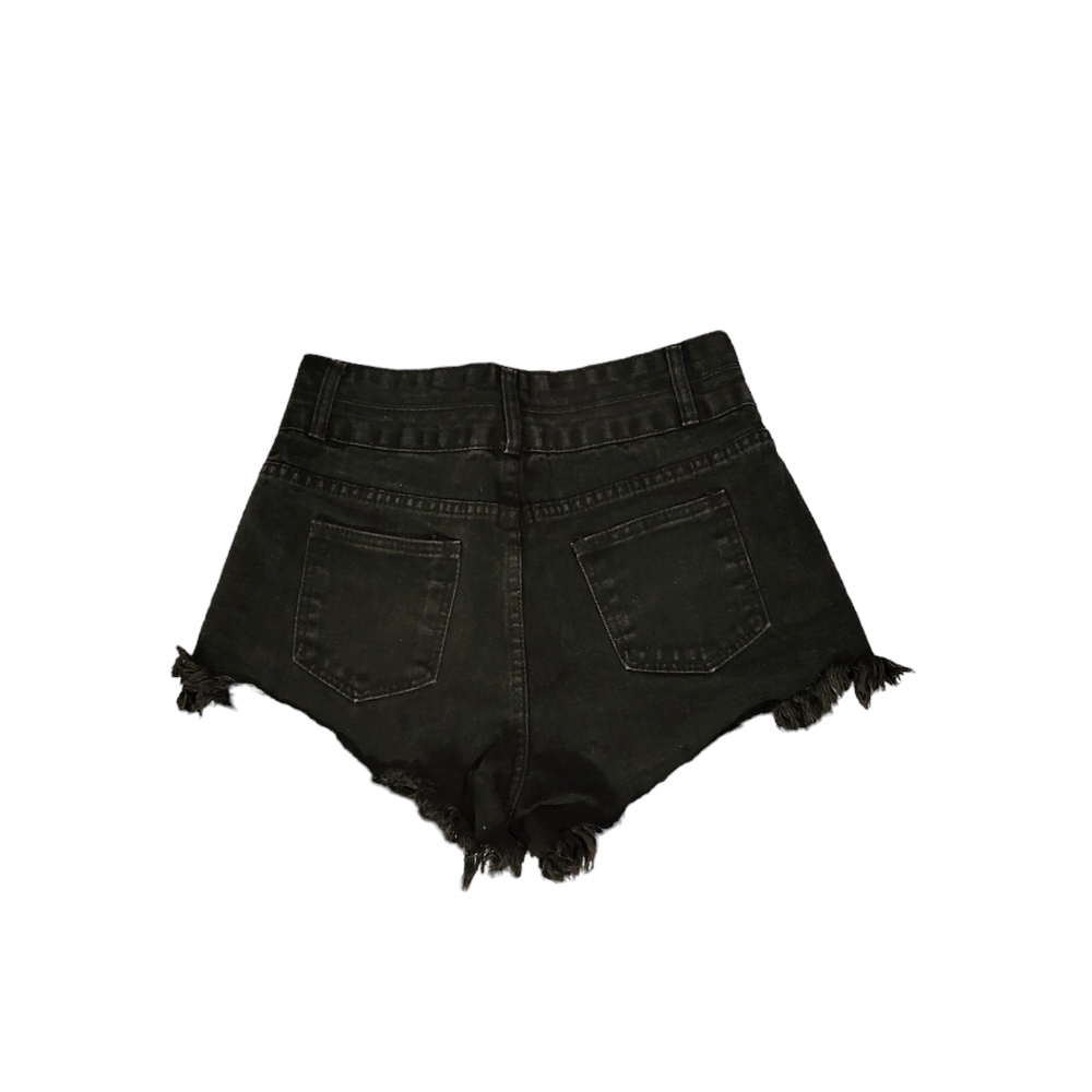 Black Distressed Jean Shorts Shein Sz Medium 6 Hi Rise Shortie